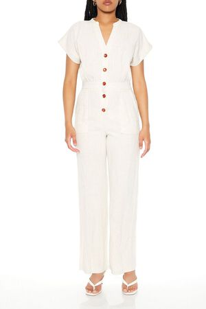 OATMEAL Buttoned Straight-Leg Jumpsuit, image 1