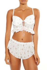 WHITE/MULTI Floral Lace-Up Lingerie Corset Cami, image 1