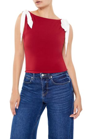 BLUE Sleeveless Satin Bow Top, image 1
