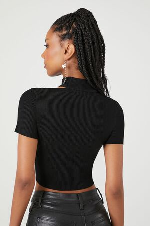 BLACK Sweater-Knit Cutout Crop Top, image 3