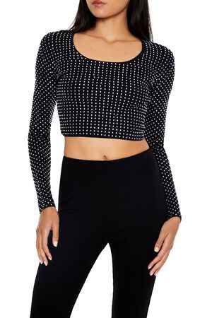 WHITE Rhinestone Cropped Sweater, image 1
