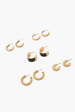 BLACK/GOLD Enamel Hoop Earring Set, image 2