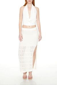 WHITE Pointelle Sweater-Knit Maxi Skirt, image 1