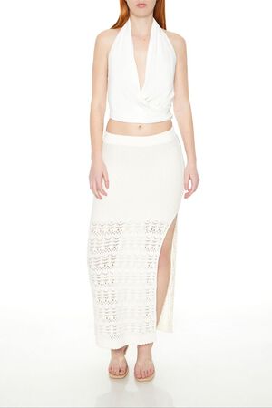 WHITE Pointelle Sweater-Knit Maxi Skirt, image 1