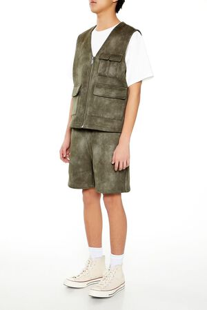 OLIVE Oil Wash Faux Suede Shorts, image 3