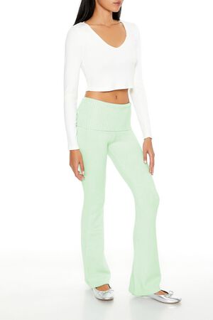 SEAFOAM Sweater-Knit High-Rise Flare Pants, image 3