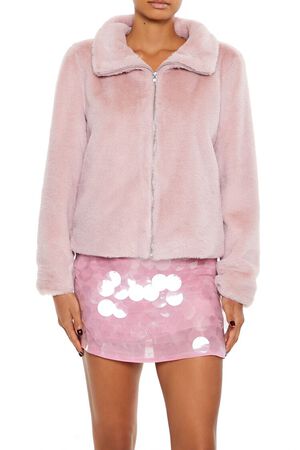 MAUVE Faux Fur Zip-Up Coat, image 1