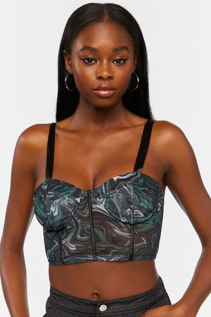 GREEN/MULTI Marble Bustier Crop Top, image 1