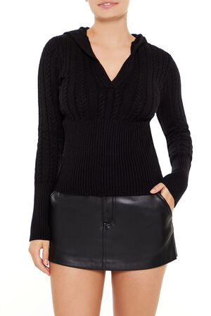 HIGH RISK RED Hooded Cable Knit Sweater, image 1