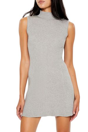 HEATHER GREY Mock Neck Mini Sweater Dress, image 2