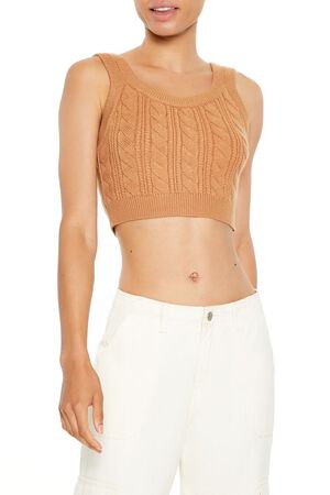 CAMEL Cable Sweater-Knit Crop Top, image 1