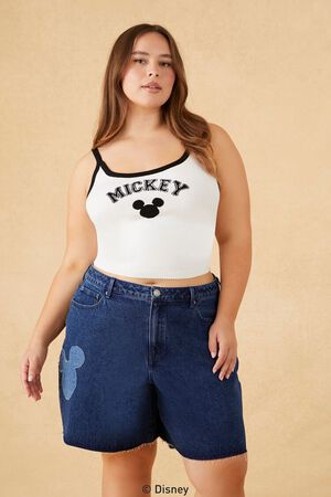 WHITE/BLACK Plus Size Disney Mickey Sweater-Knit Cami, image 1