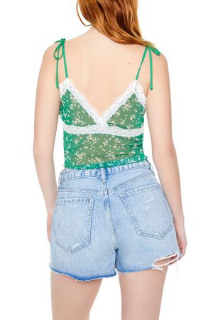 GREEN/MULTI Lace-Trim Floral Tie-Strap Cami, image 3