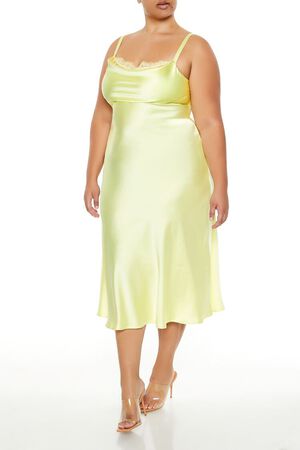YELLOW CREAM Plus Size Satin Cutout Midi Dress, image 3