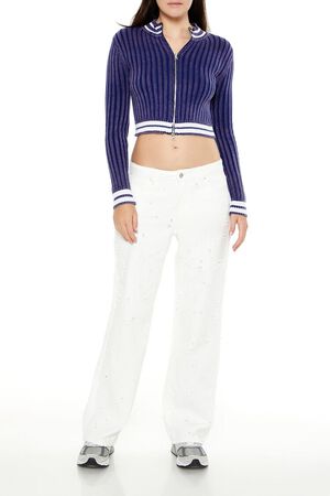 WHITE Twill Mid-Rise Pants, image 1