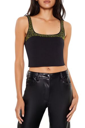WHITE Rhinestone Cropped Tank Top, image 1