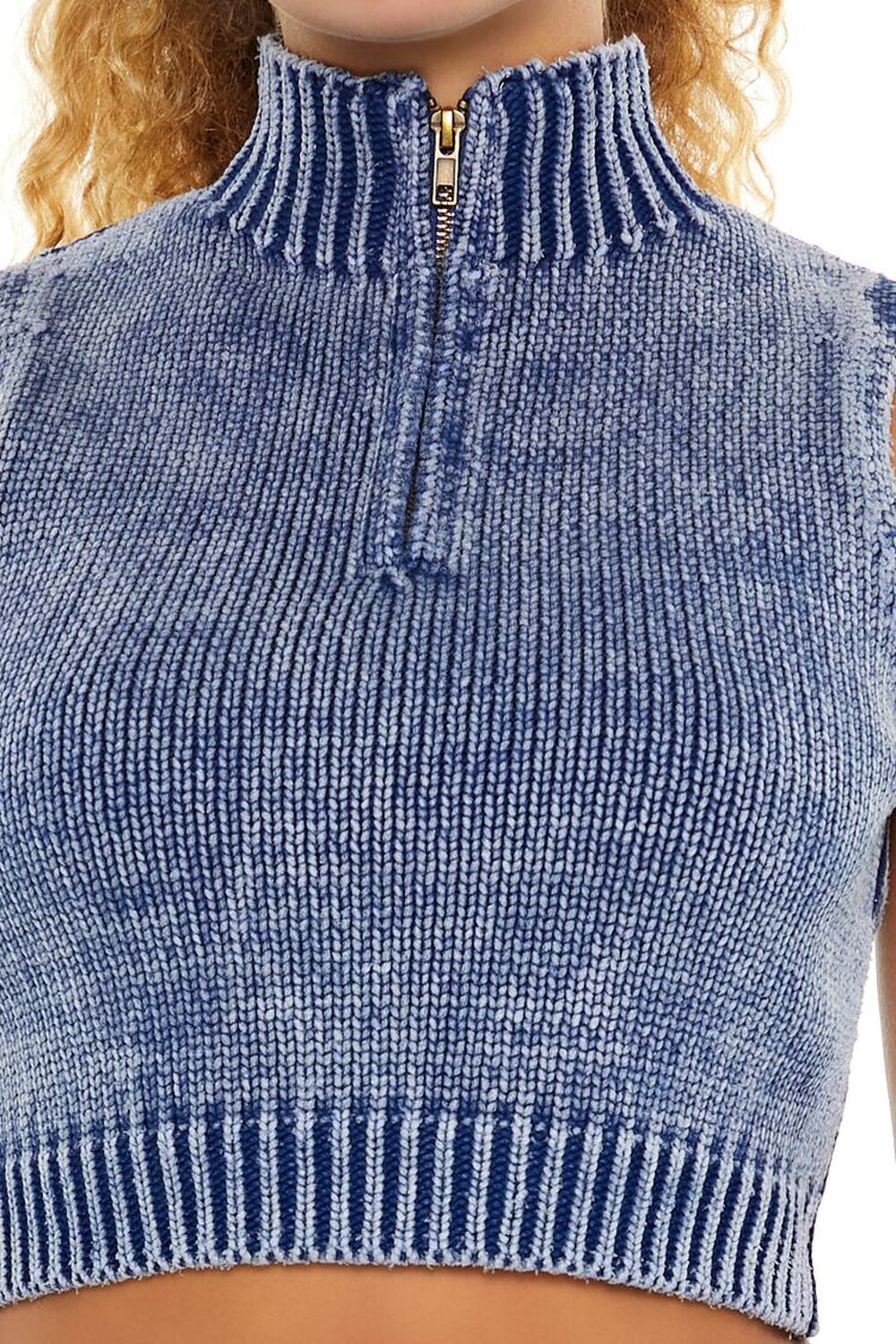 BLUE/MULTI Cropped Half-Zip Sweater Vest, image 3