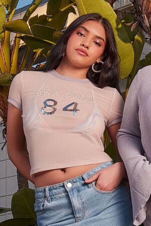 PINK/WHITE Sea Side Sequin Ringer Tee, image 1