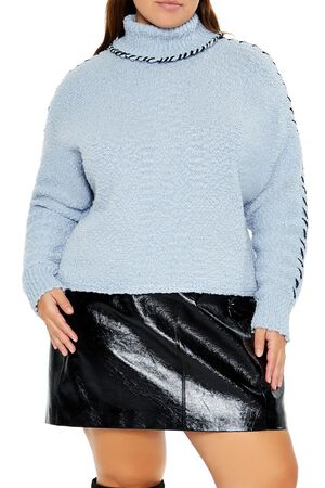 BLUE/BLACK Plus Size Whipstitched Turtleneck Sweater, image 1