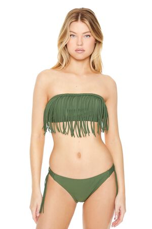 HUNTER GREEN Fringe Cheeky Bikini Bottoms, image 1