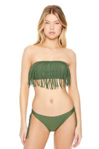 HUNTER GREEN Fringe Cheeky Bikini Bottoms, image 1