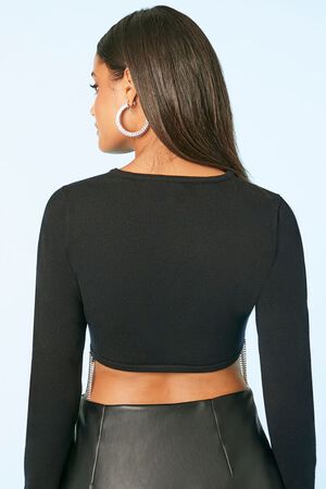 BLACK Rhinestone-Fringe Crop Top, image 3