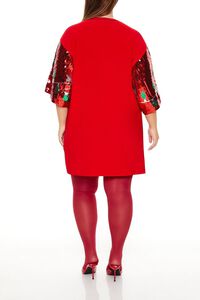 RED/MULTI Plus Size Sequin Christmas Lights T-Shirt Dress, image 4
