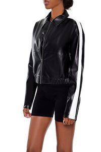 BLACK Cropped Colorblock Moto Jacket, image 1