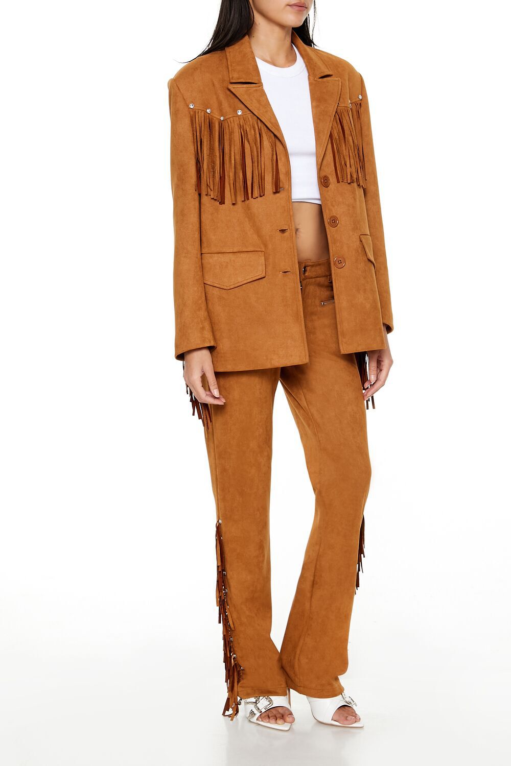 PINE BARK Rhinestone Fringe Faux Suede Pants, image 3