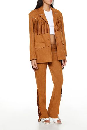 PINE BARK Rhinestone Fringe Faux Suede Pants, image 3