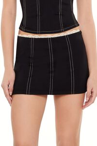 BLACK Ponte Knit Lace-Trim Mini Skirt, image 5