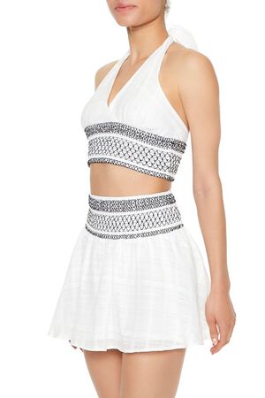 WHITE/BLACK Embroidered Halter Crop Top, image 2