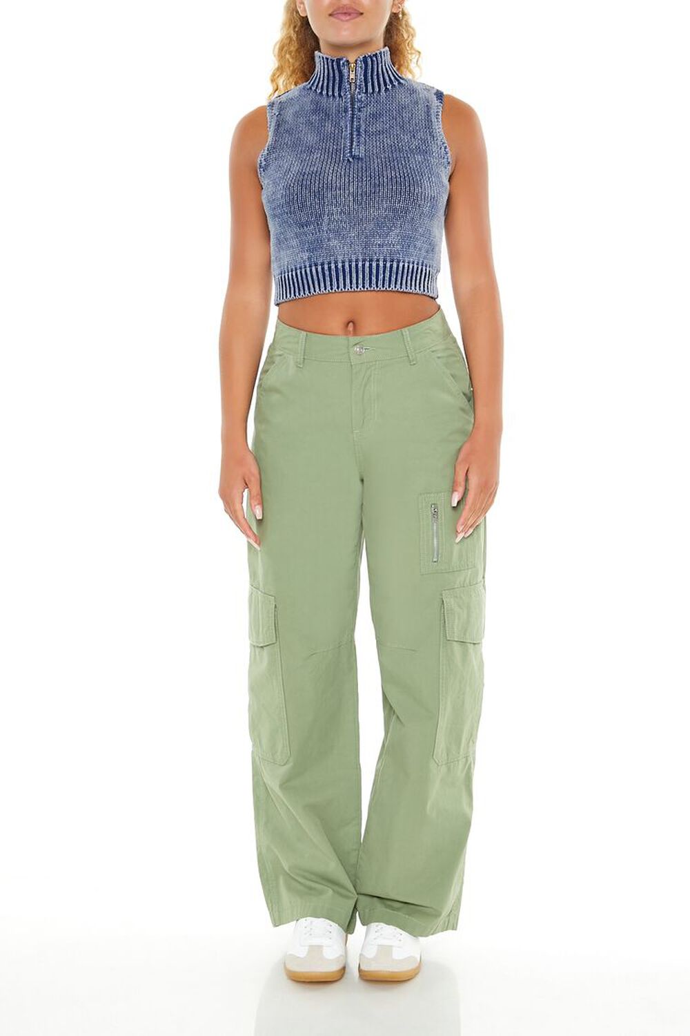 BLUE/MULTI Cropped Half-Zip Sweater Vest, image 2