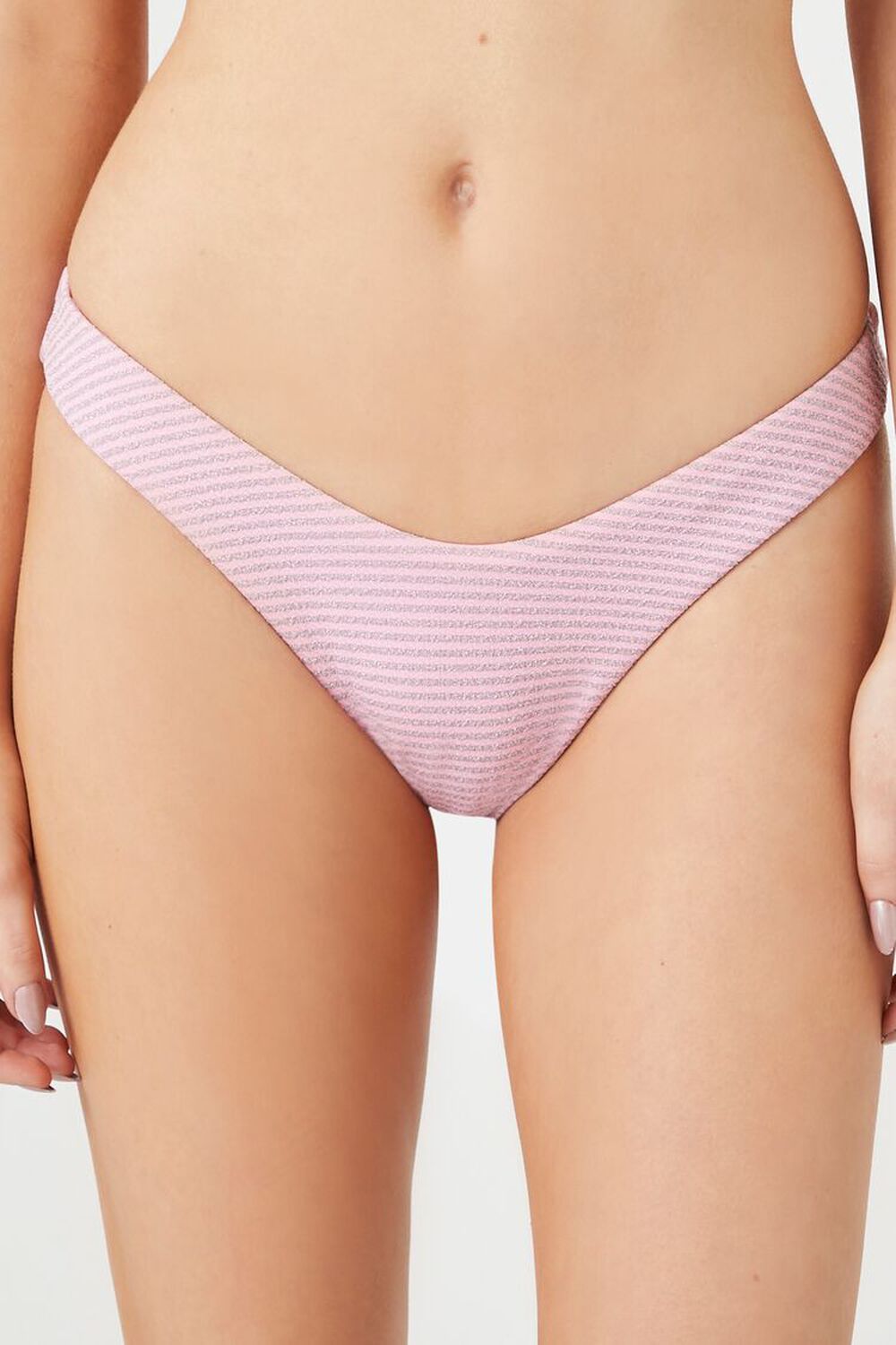 LIGHT PINK/MULTI Shimmer Cheeky Striped Bikini Bottoms, image 2