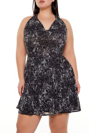 BLACK/MULTI Plus Size Floral Lace Mini Dress, image 2