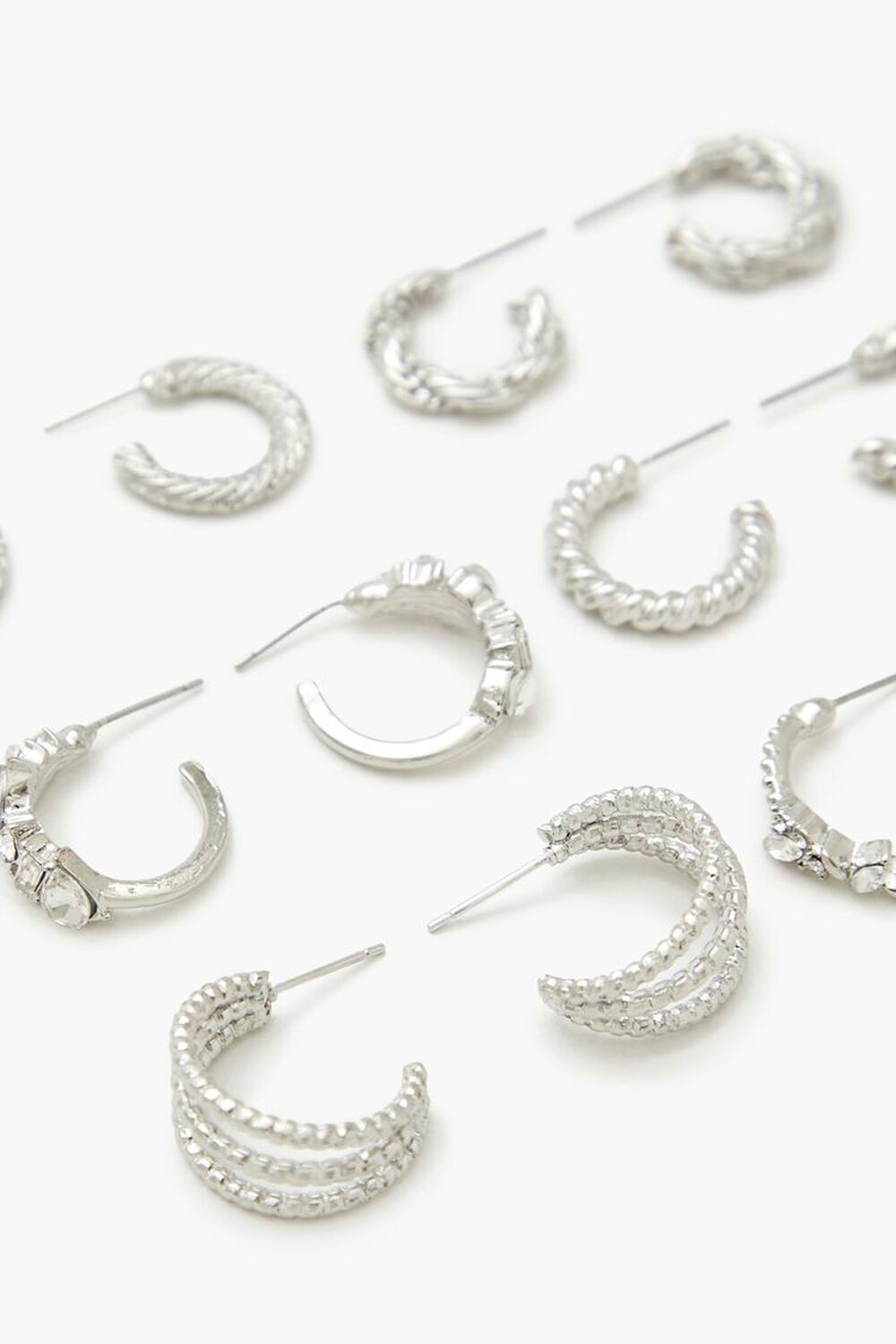 SILVER/CLEAR Twisted Rhinestone Hoop Earring Set, image 3