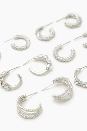 SILVER/CLEAR Twisted Rhinestone Hoop Earring Set, image 3