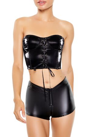 BLACK Faux Leather Lingerie Tube Top, image 1