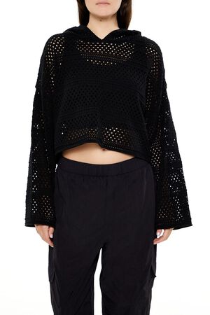 BLACK Netted Cropped Hoodie, image 1