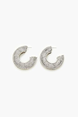 SILVER/CLEAR Rhinestone Hoop Earrings, image 1