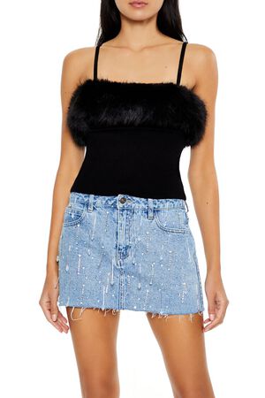 PETAL PINK Faux Fur-Trim Sweater-Knit Cami, image 1