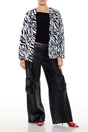 BLACK/WHITE Zebra Print Faux Fur Coat, image 2