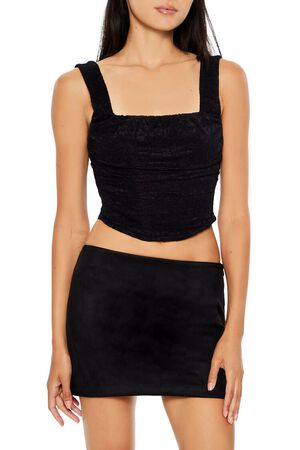 BLACK Lace-Up Lace Crop Top, image 1