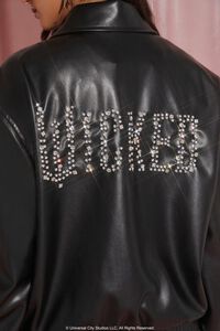 BLACK/MULTI Wicked Rhinestone Faux Leather Jacket, image 7