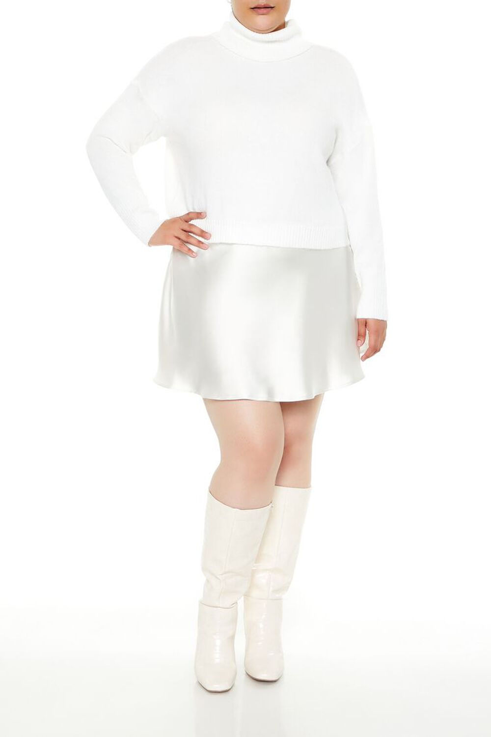 WHITE Plus Size Turtleneck Sweater, image 2