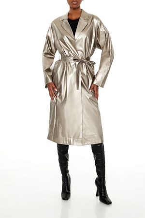 BRONZE Metallic Tie-Waist Trench Coat, image 1