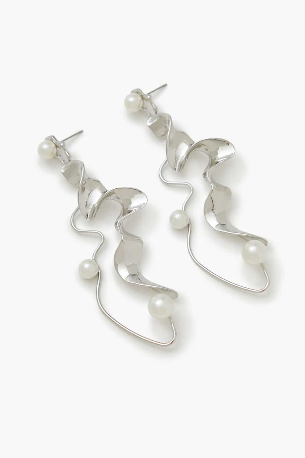 SILVER/CREAM Faux Pearl Abstract Drop Earrings, image 2