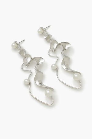 SILVER/CREAM Faux Pearl Abstract Drop Earrings, image 2
