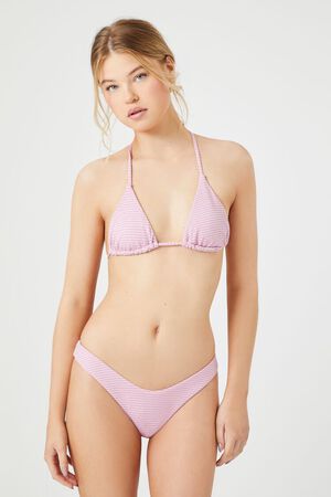 LIGHT PINK/MULTI Shimmer Cheeky Striped Bikini Bottoms, image 1