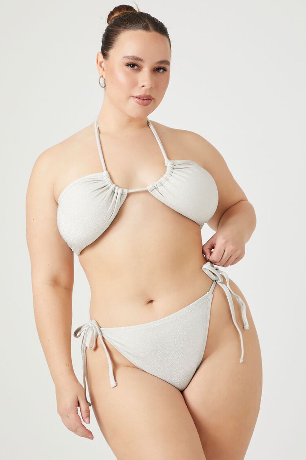 IVORY Plus Size Glitter Knit String Bikini Bottoms, image 1